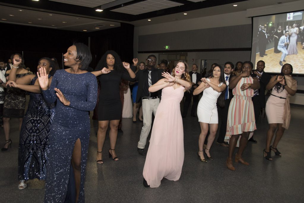 Photo of a dance line at the Harmony Gala